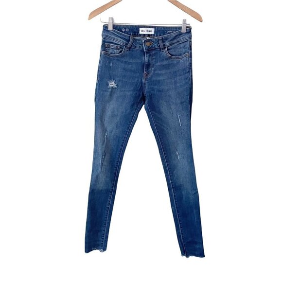DL1961 Distressed Florence Instasculpt Raw Hem Blue Jeans Women's Size 25 Casual - Picture 1 of 16